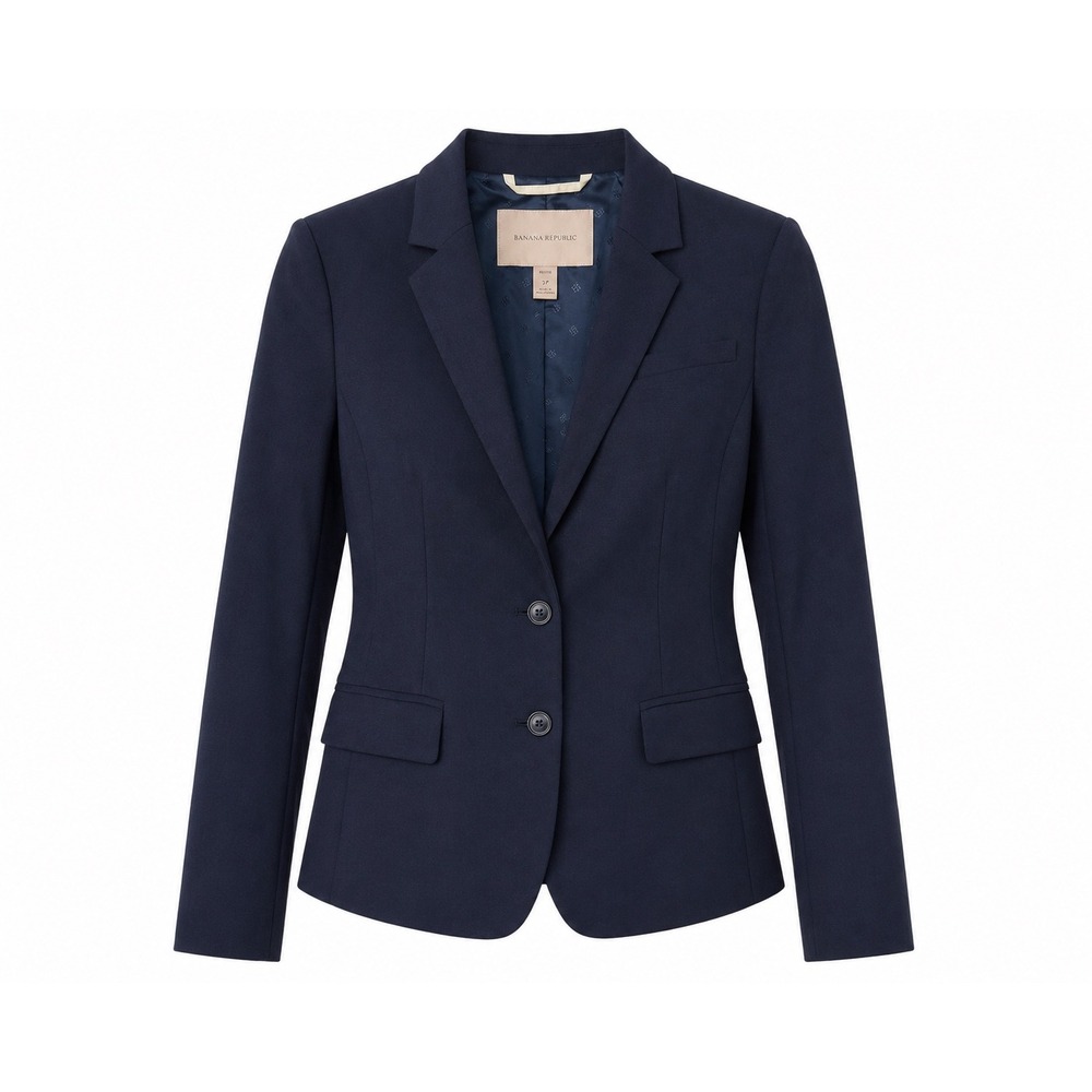 Banana Republic Navy Tailored Blazer Wool Blend Petite 2P Lined